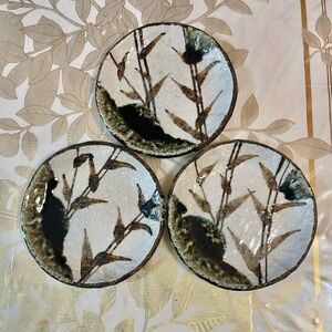 Vintage Stoneware Japanese Sushi Plates Set Of 3 Size 5”